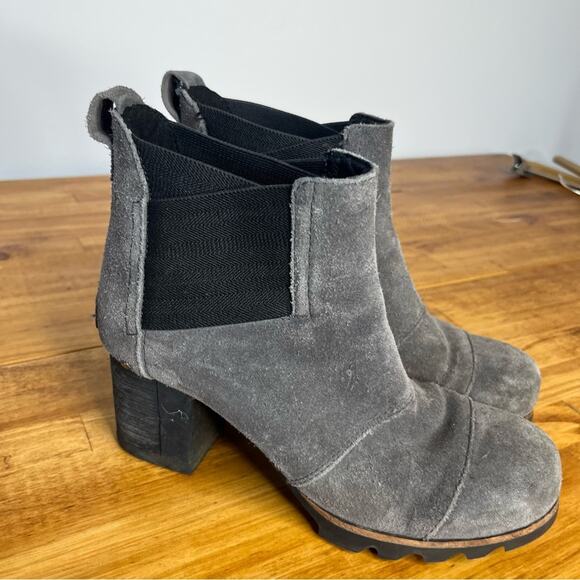 Sorel Addington Waterproof Grey Suede Block Heel Ankle Booties Size 6.5 - Picture 3 of 8